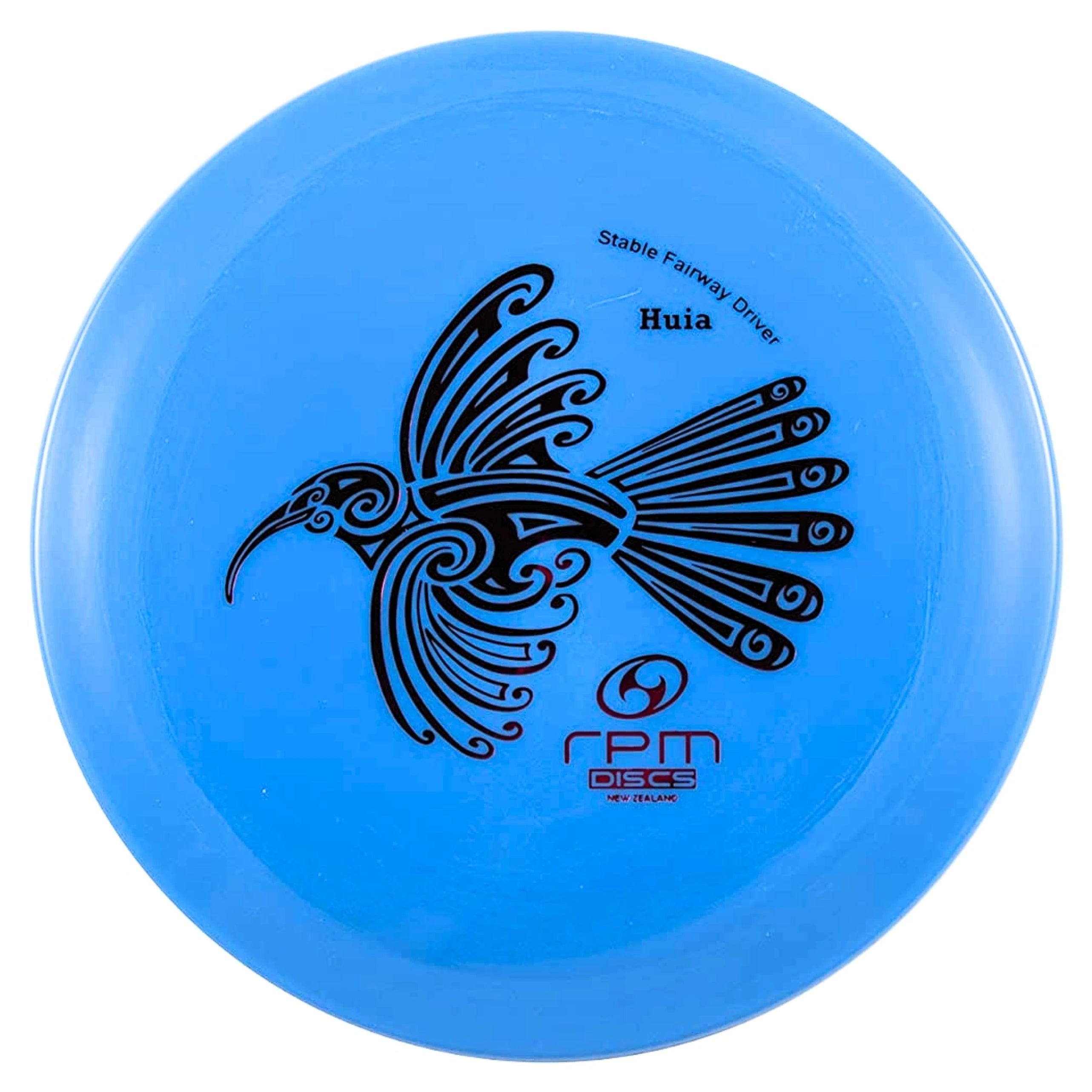 Blue disc golf disc with hummingbird design.