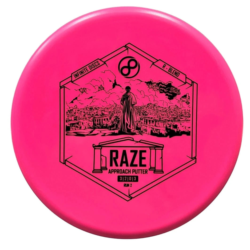 Pink disc golf disc with black graphic.
