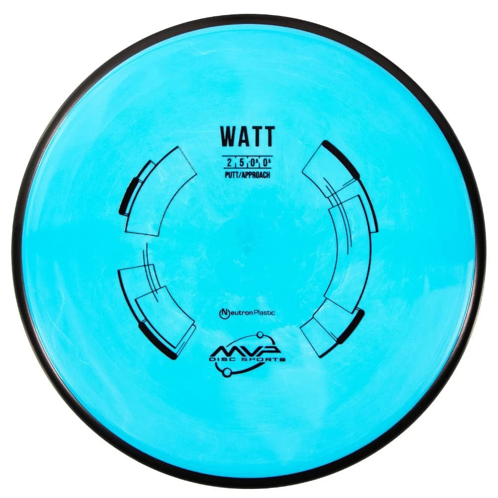 Blue disc golf disc with black trim.