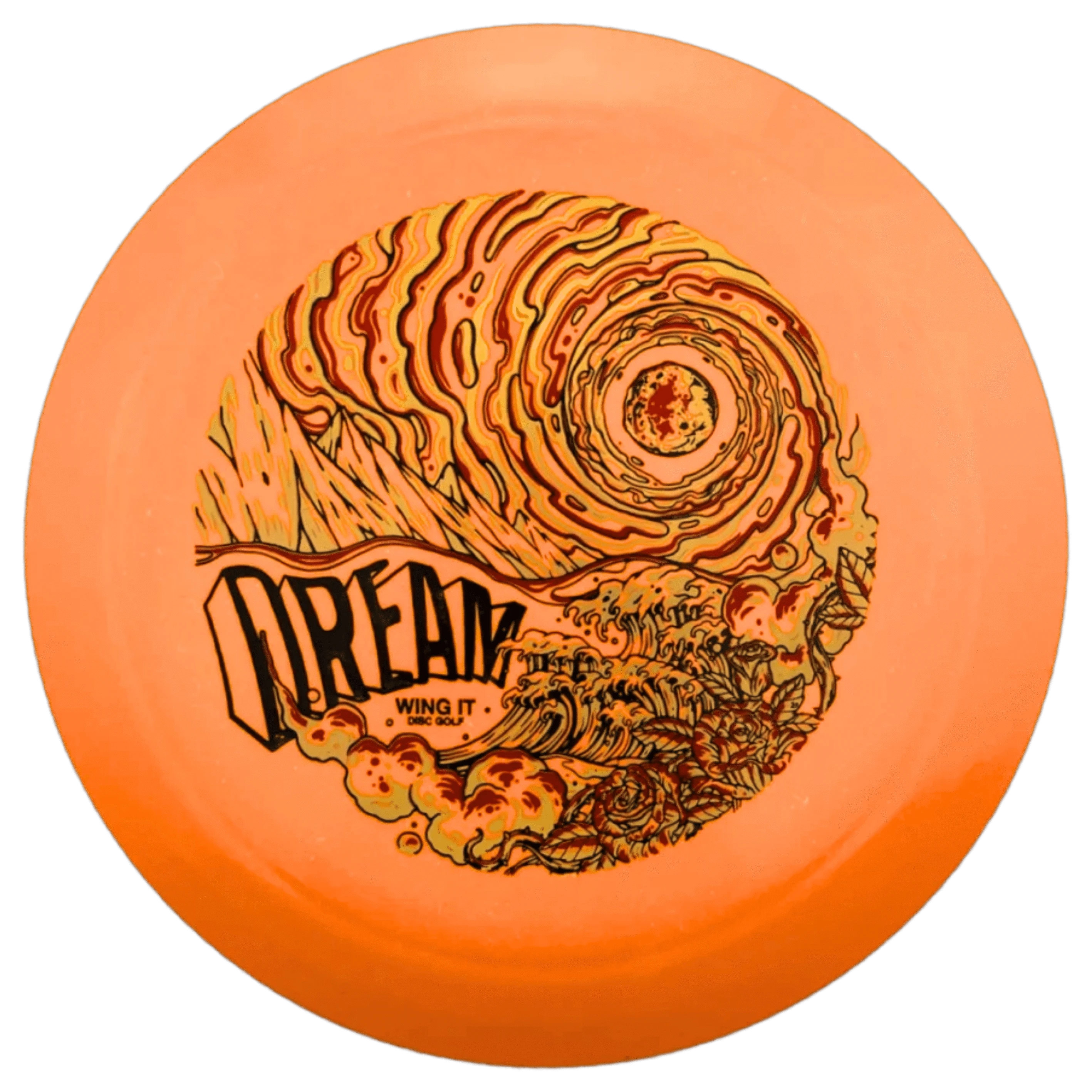 Orange disc with Dream graphic.