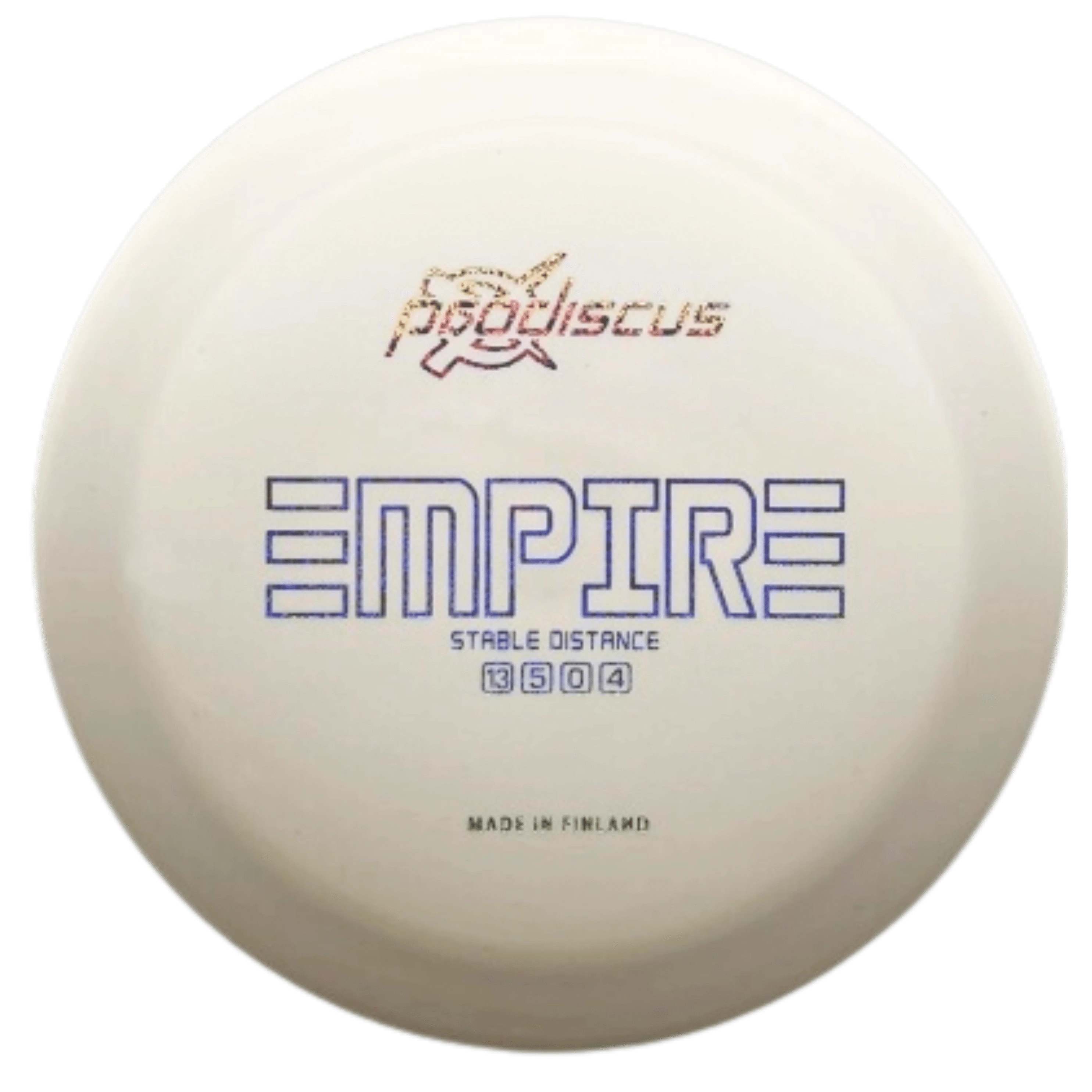 White disc golf disc with text.