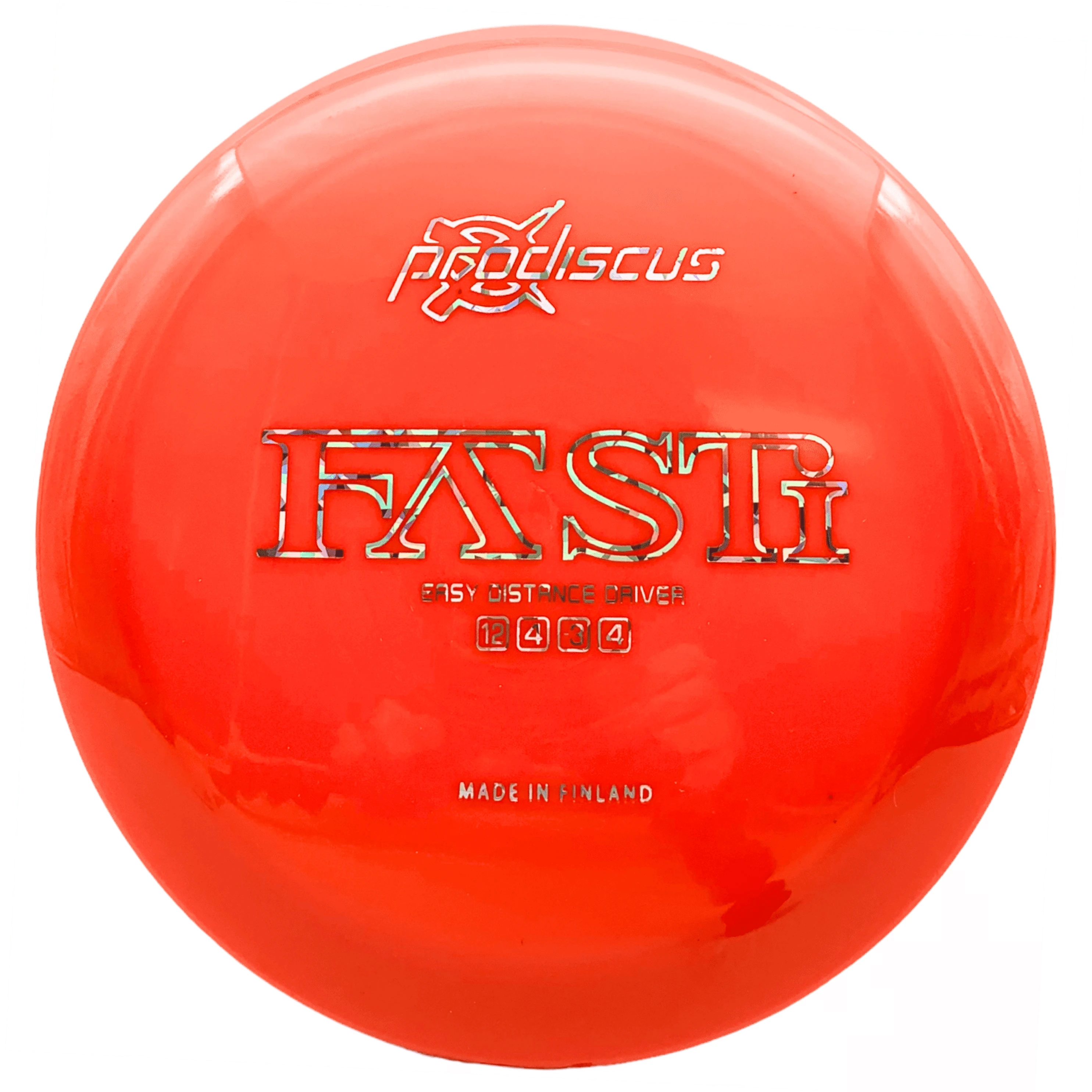 Orange disc golf disc with FAST text.