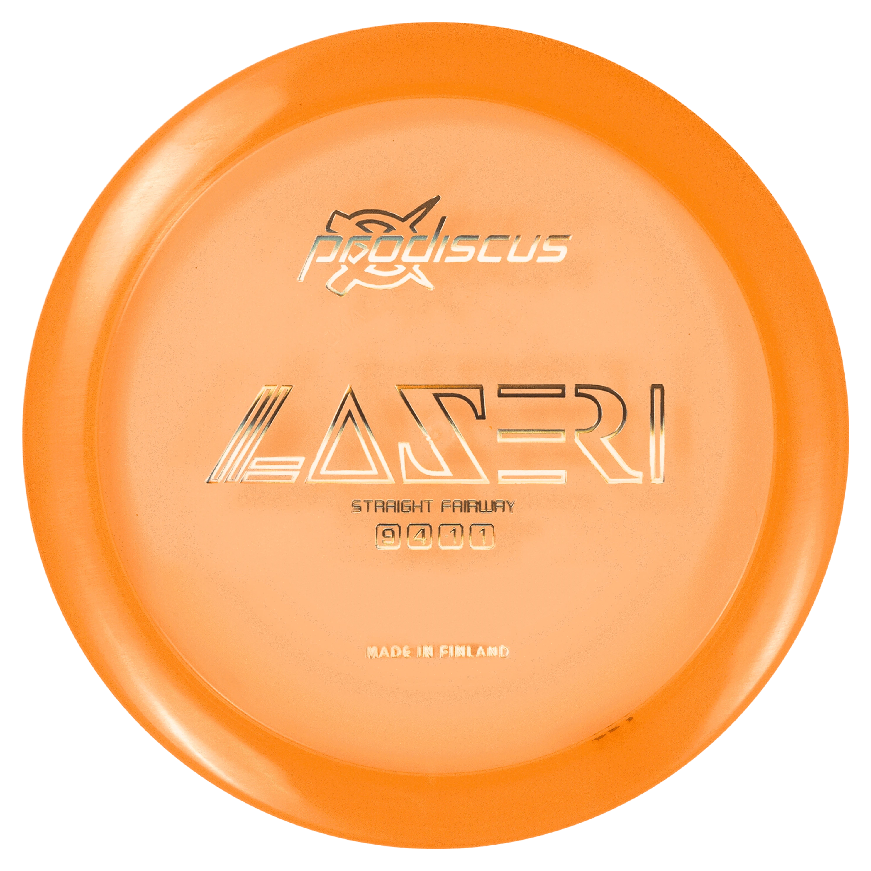 Orange disc golf disc with text.