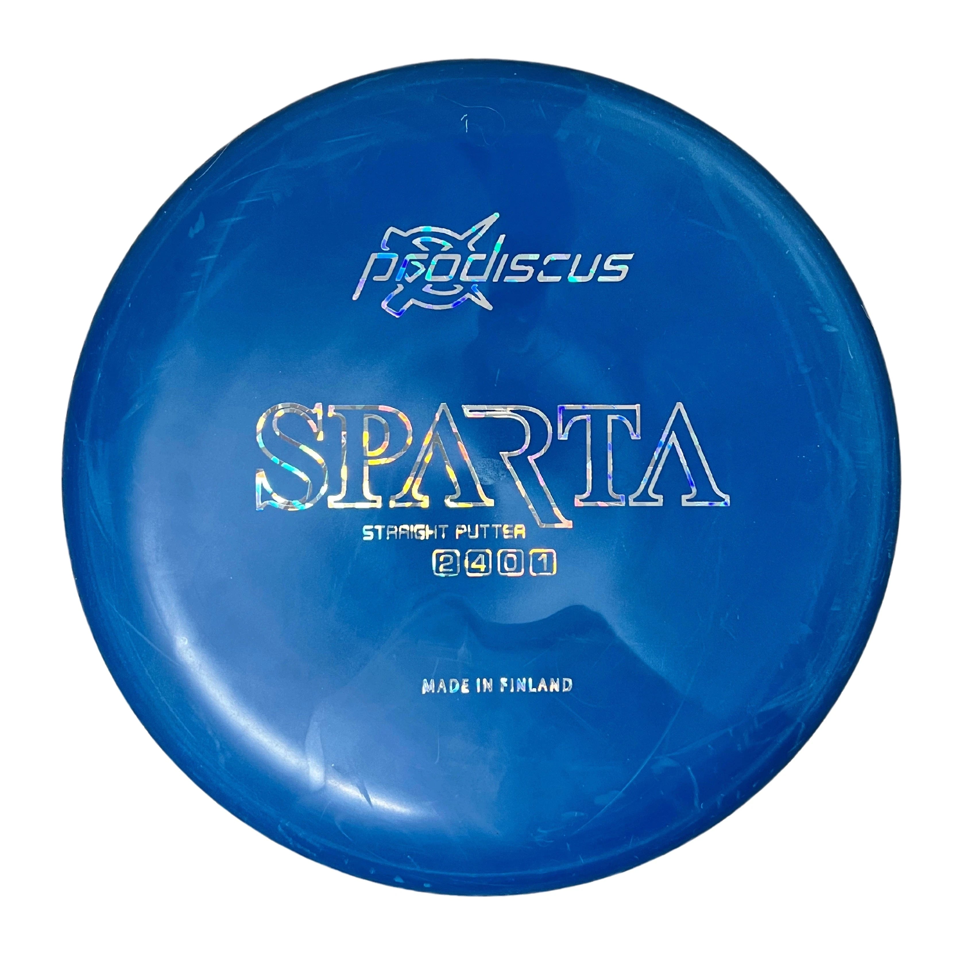 Blue disc golf disc with SPARTA text.