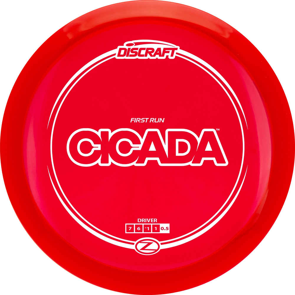 Red Discraft Cicada disc golf disc.