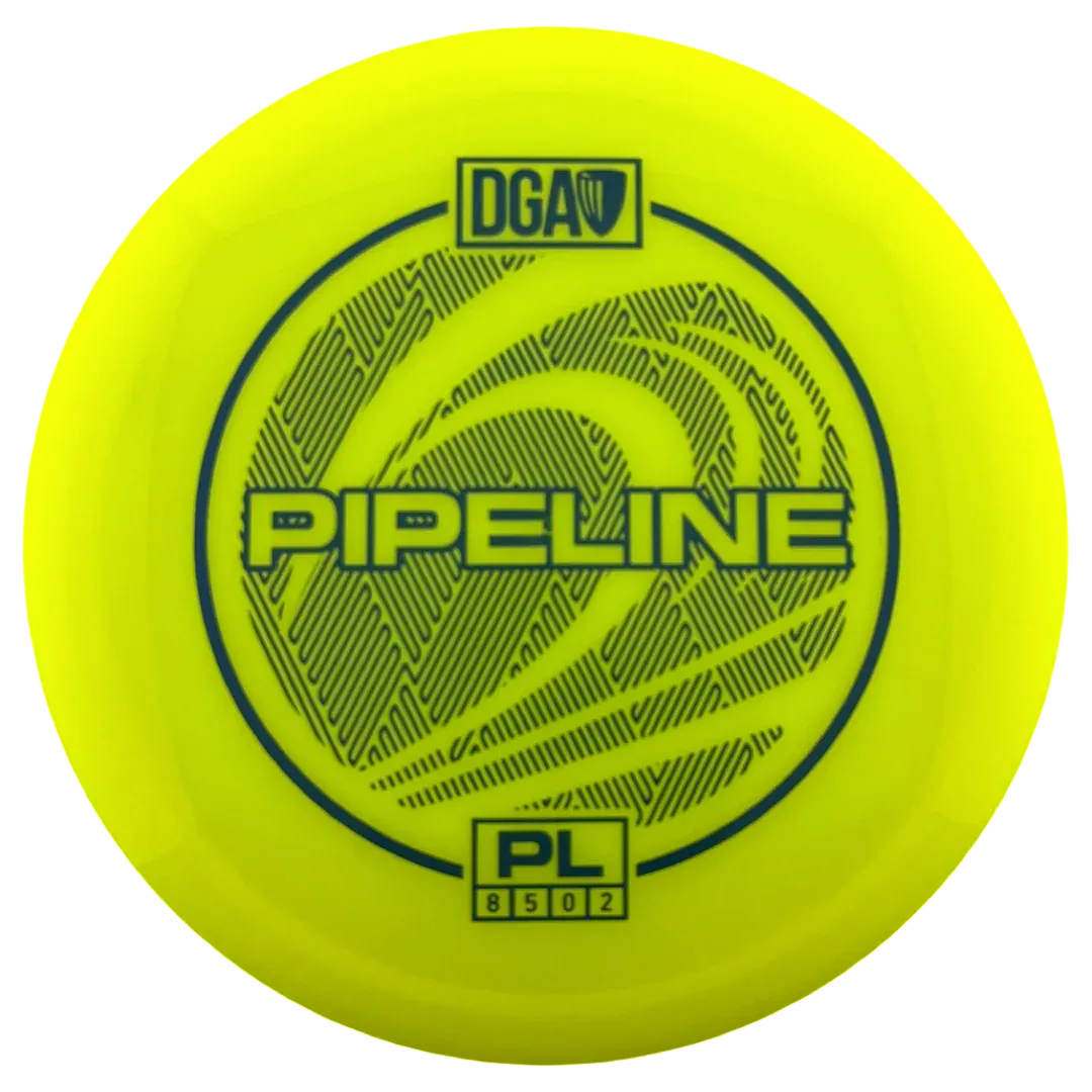 Yellow disc golf disc with PIPELINE text.