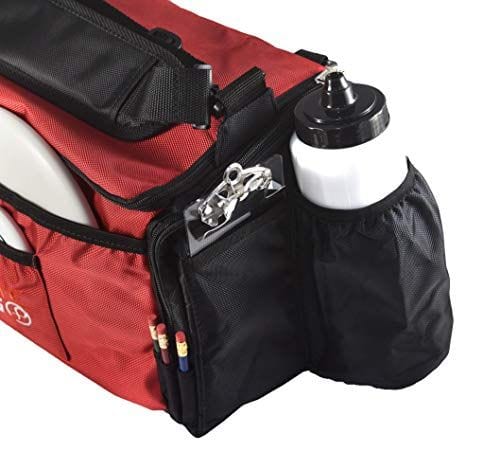 Disc golf bag with water bottle and accessories