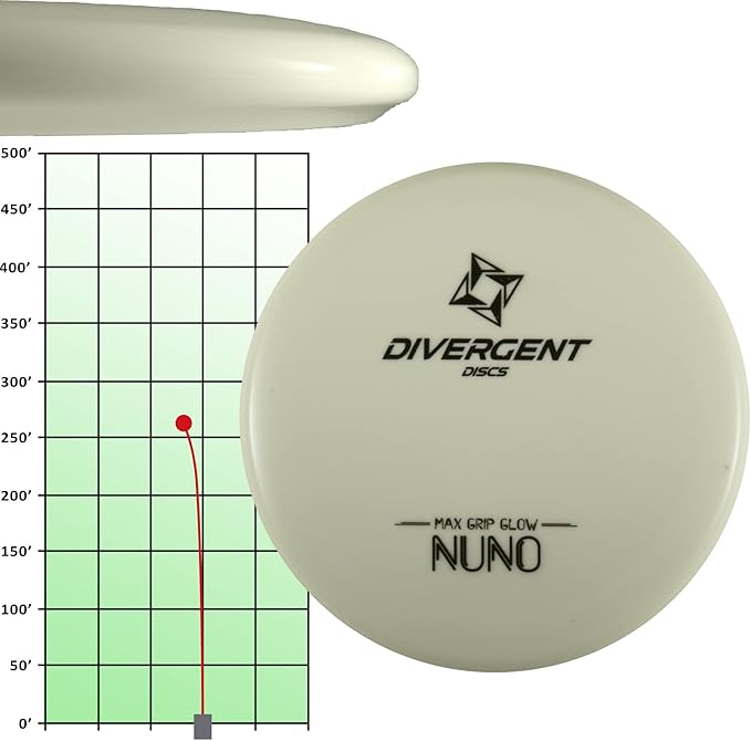 Divergent Discs Nuno Max Grip Glow disc with flight path chart