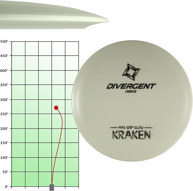 Divergent Discs Kraken Max Grip Glow disc golf disc with flight chart
