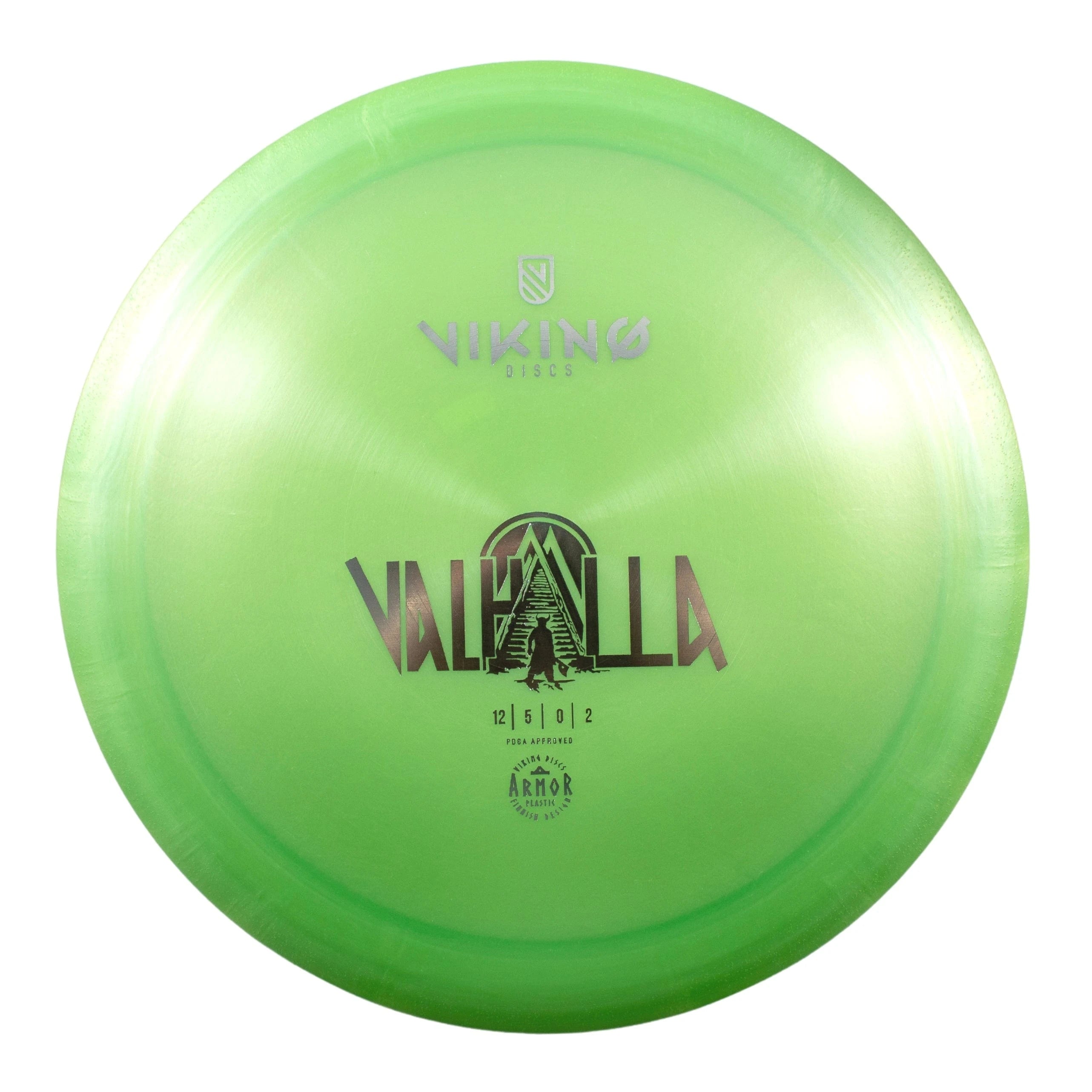 Green disc golf disc with VALHALLA text.