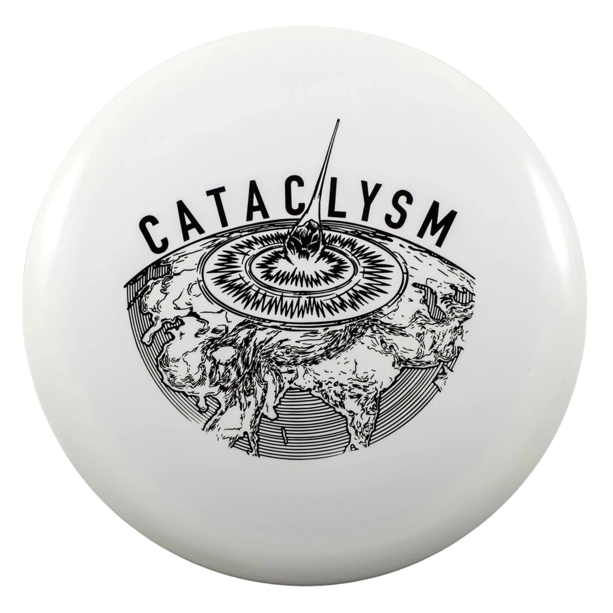 Cataclysm design on disc golf disc.