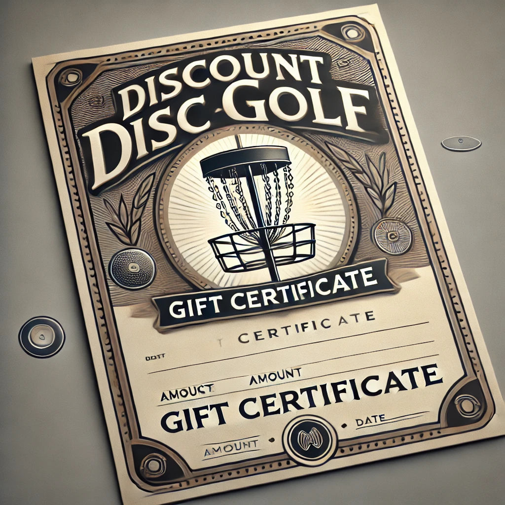 Discount Disc Golf gift certificate with polished design.