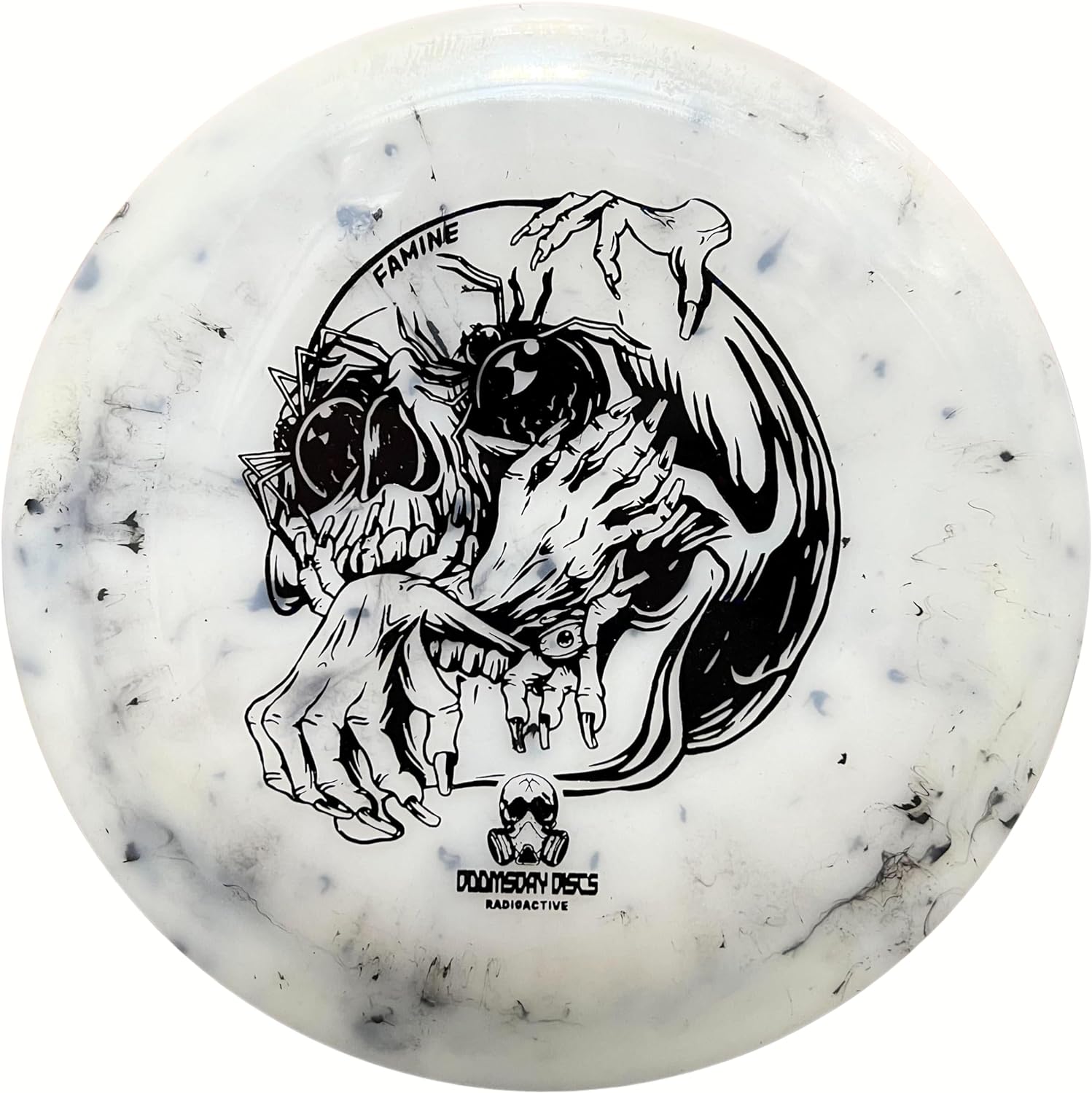 Famine Radioactive disc golf disc with skull graphic