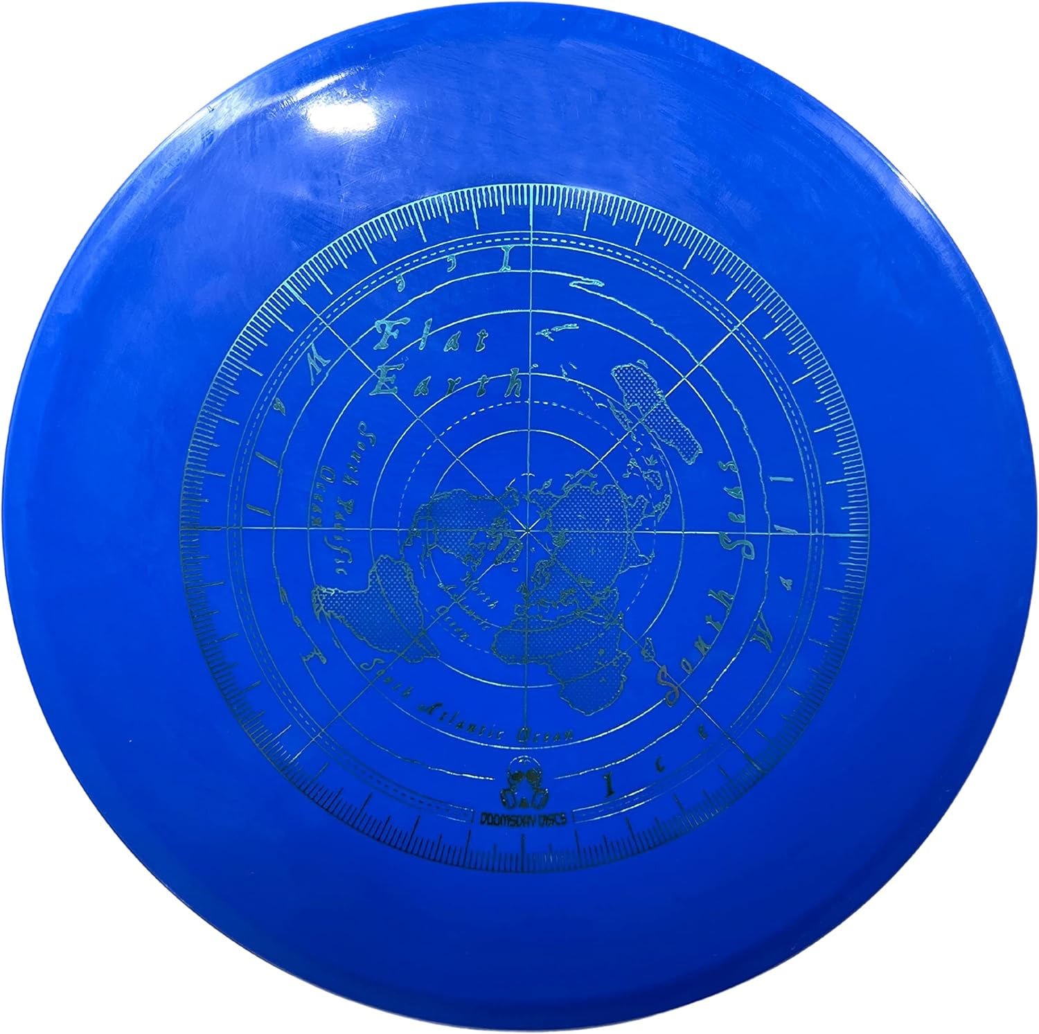 Blue Flat Earth disc golf disc