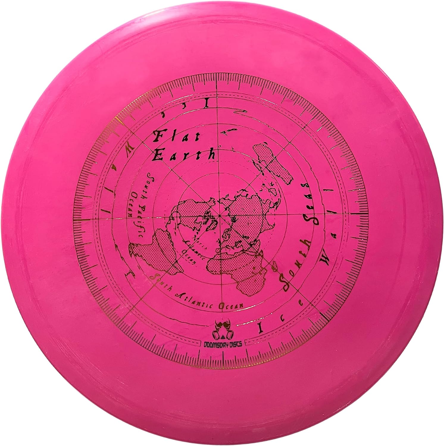 Pink flat earth disc golf disc