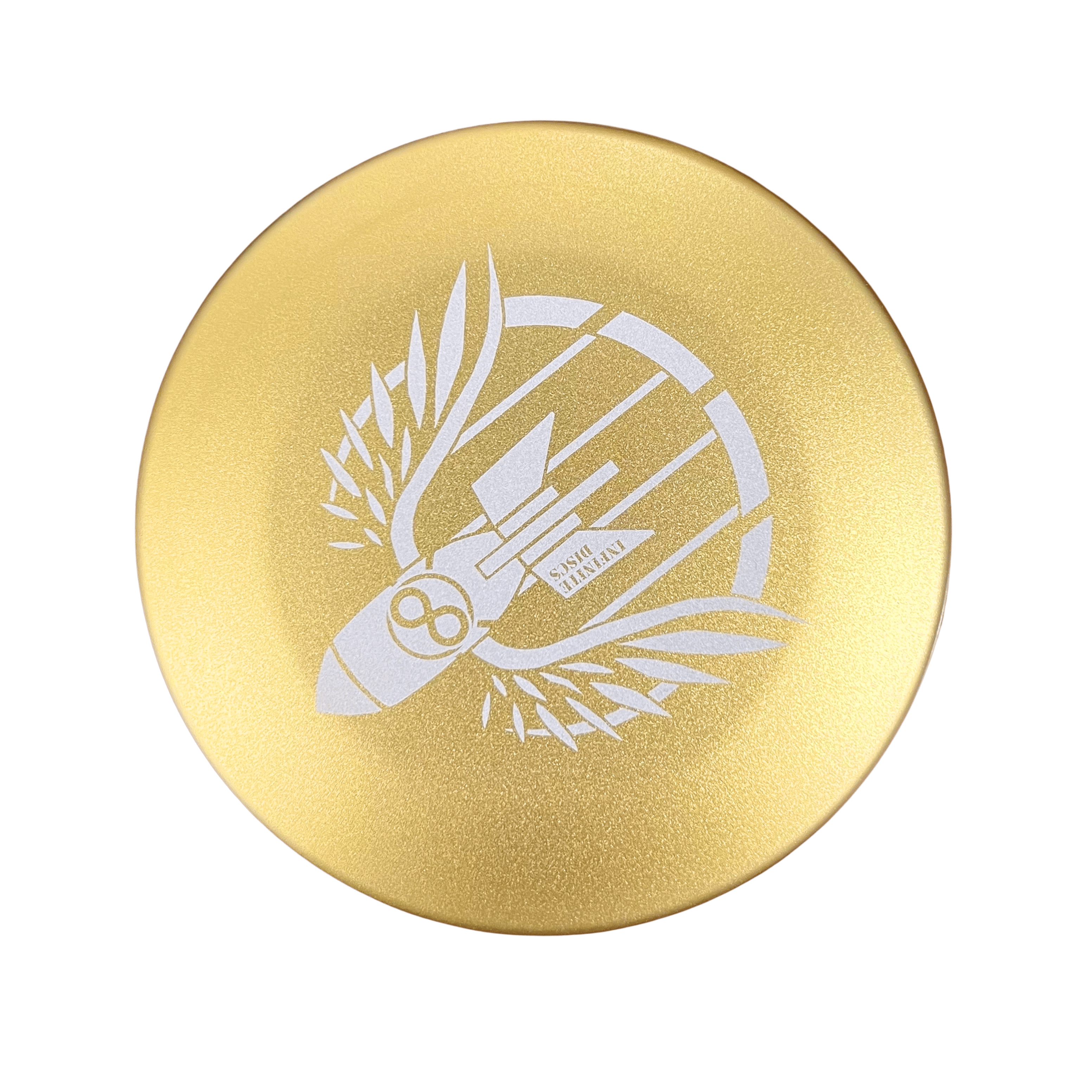 Gold metal emblem with rocket logo