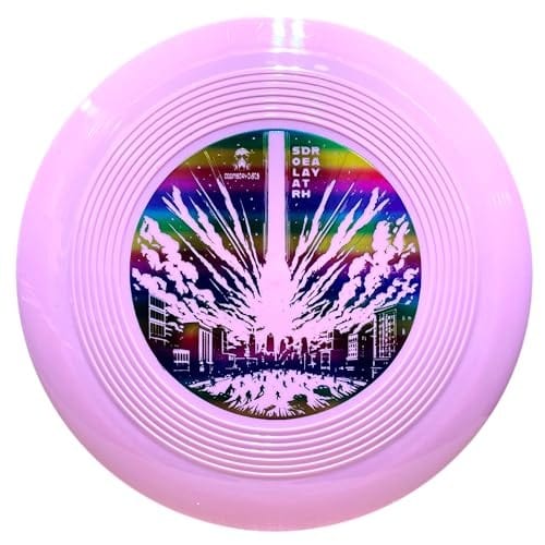 Pink SDR survival disc with cityscape graphic