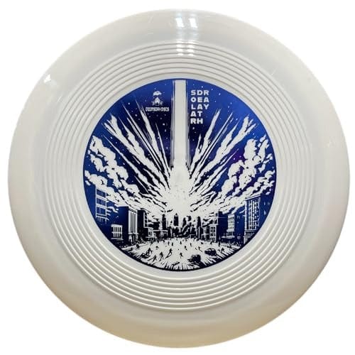 White SDR survival frisbee with city scene