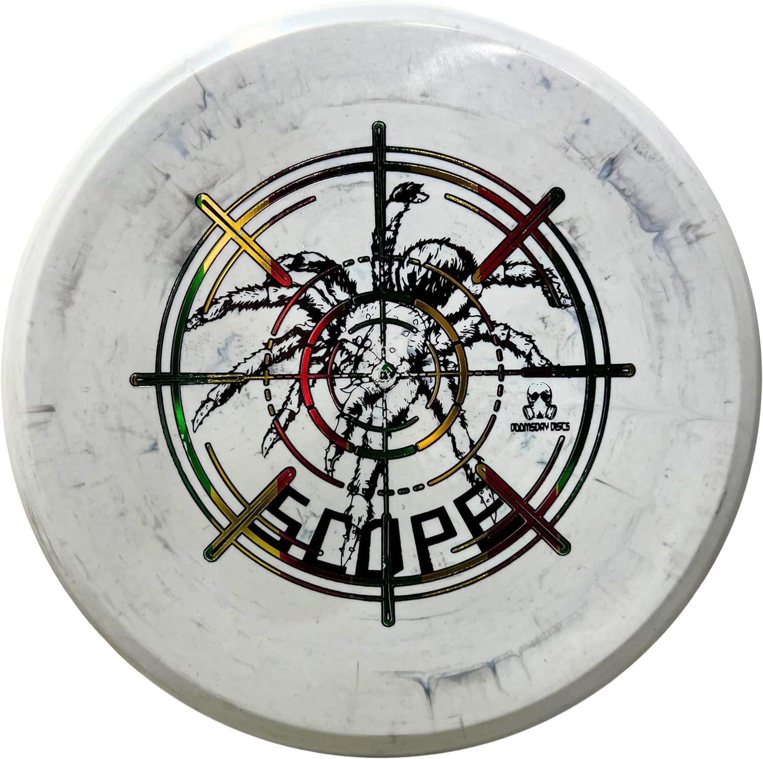 Grey Scope disc golf disc with spider design
