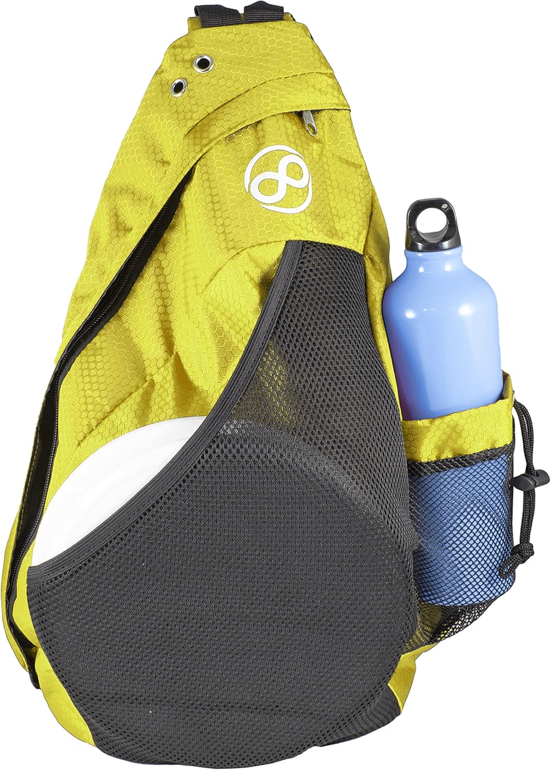Yellow Slinger sling bag with water bottle