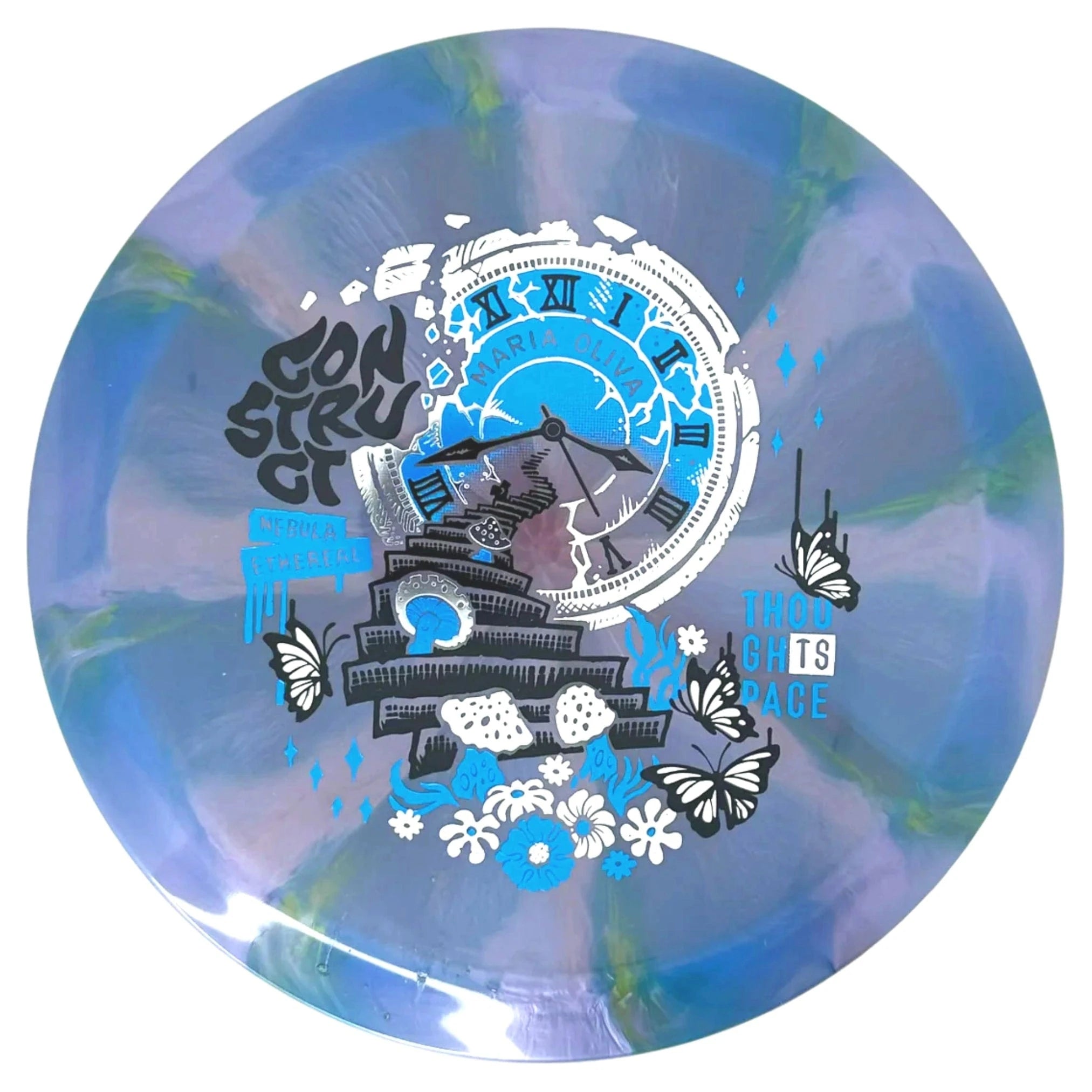 TSCON-NEE Construct disc golf disc with clock and butterfly design