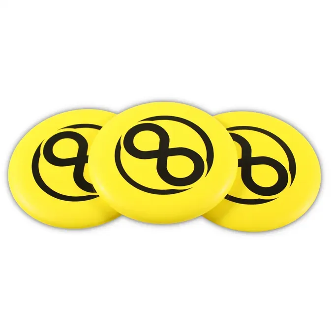 Yellow frisbees with black logo, W675_17a77c7f