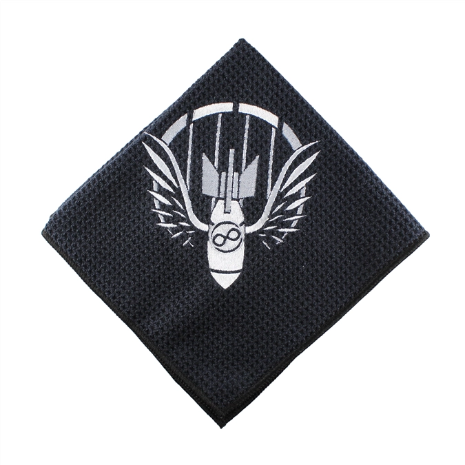 Infinitetowel3 black towel with winged bomb logo