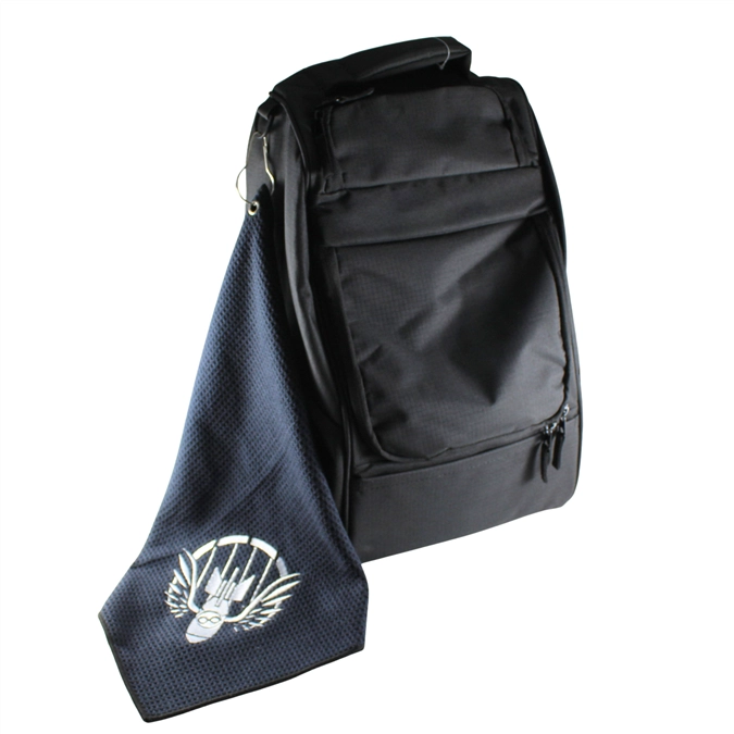 Infinitetowel hanging from black bag