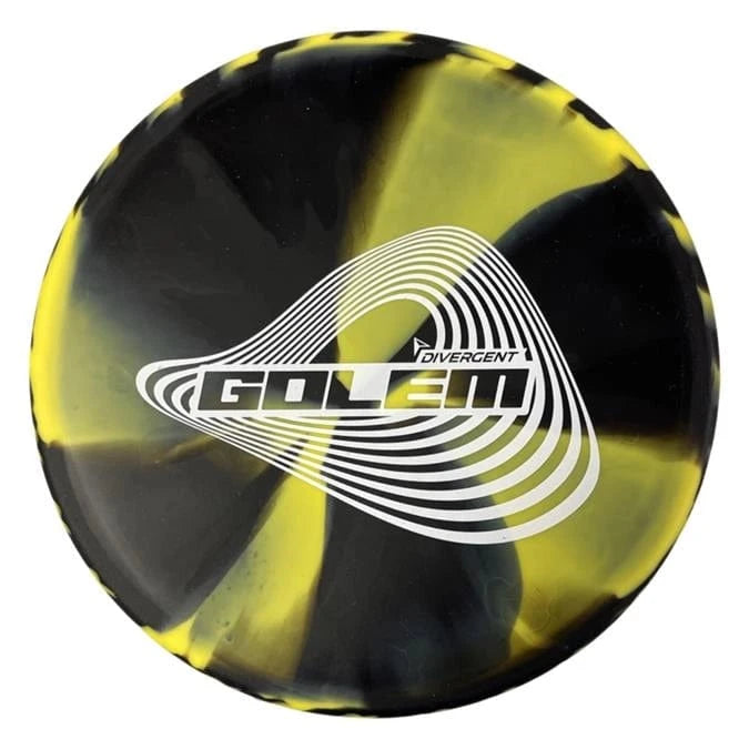 W675 Golem disc golf disc in black and yellow.