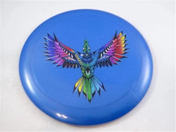 Blue disc golf disc with phoenix design