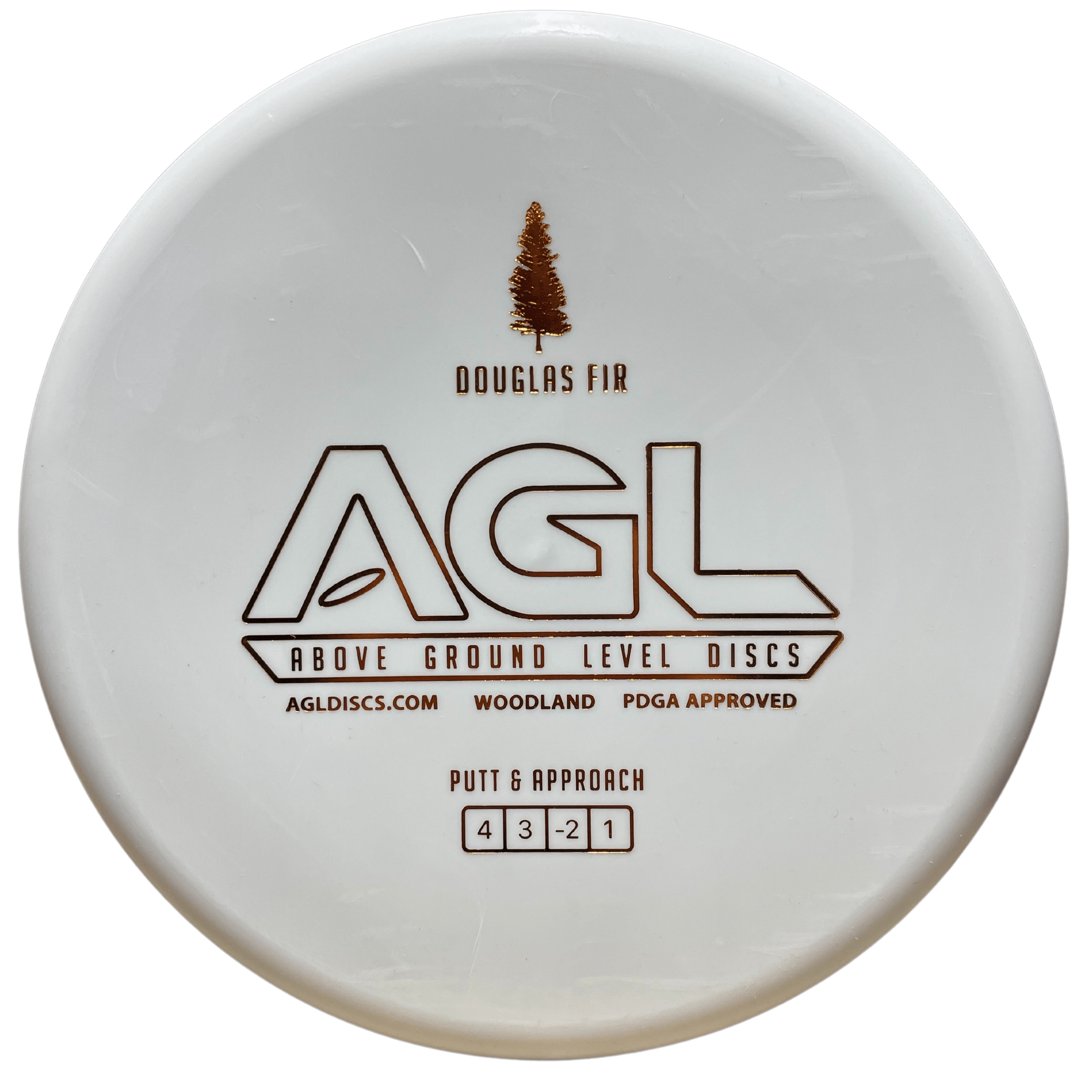 White AGL Douglas Fir disc golf disc