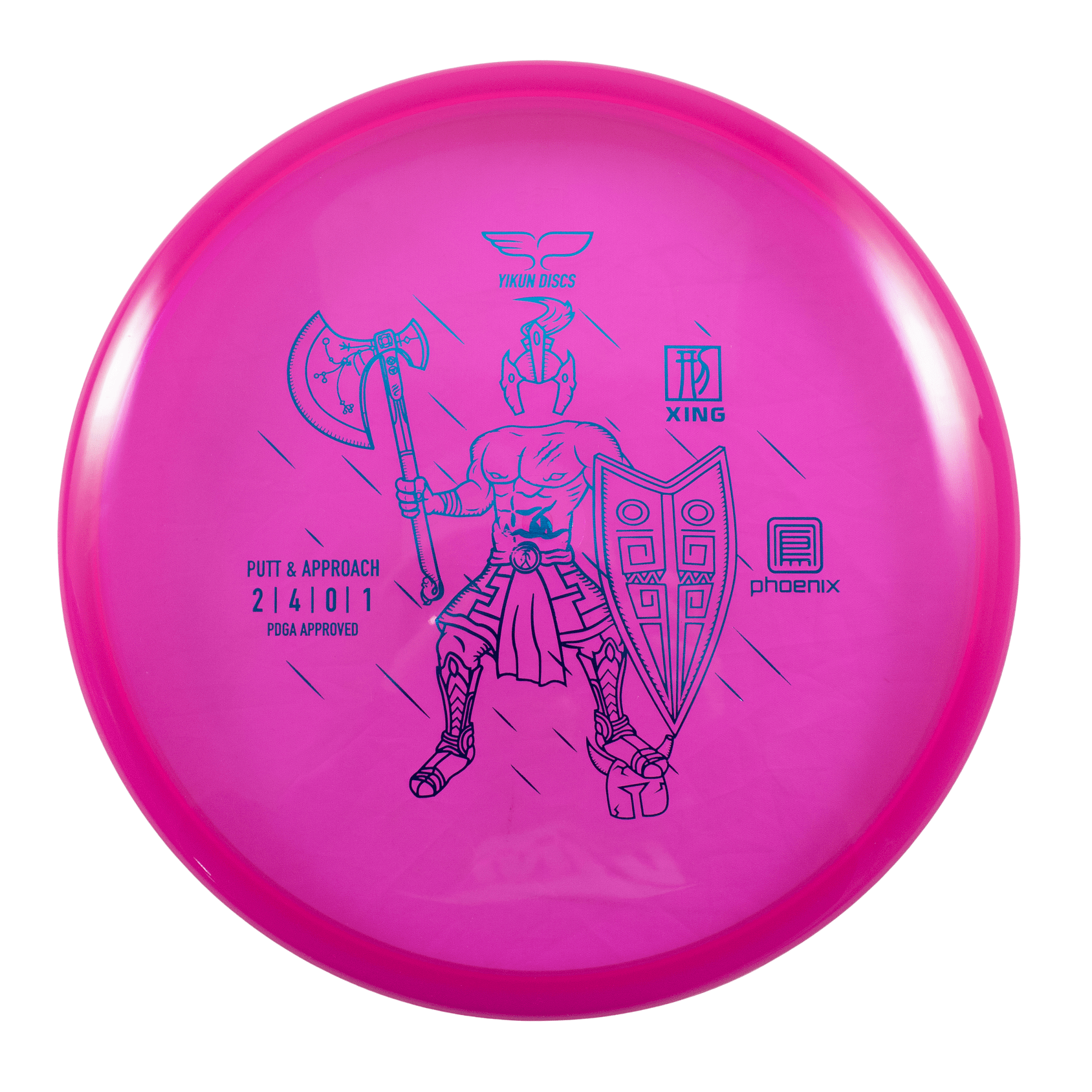 Pink disc golf disc with warrior graphic