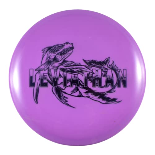 Purple disc golf disc with Leviathan graphic