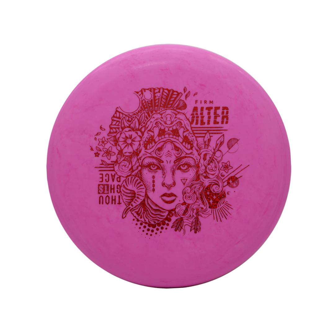 Pink Firm Alter disc golf disc with lady face graphic
