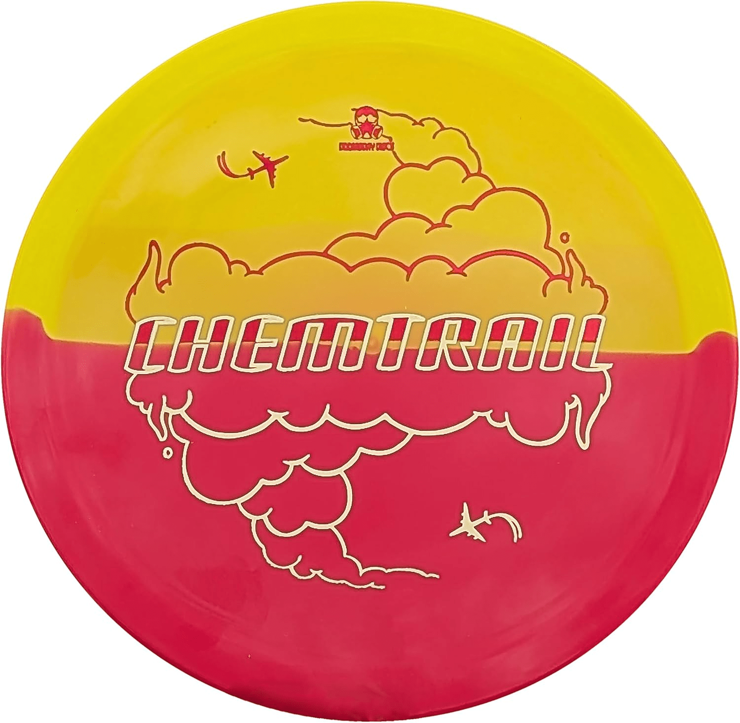 Chemtrail disc golf disc, yellow and red