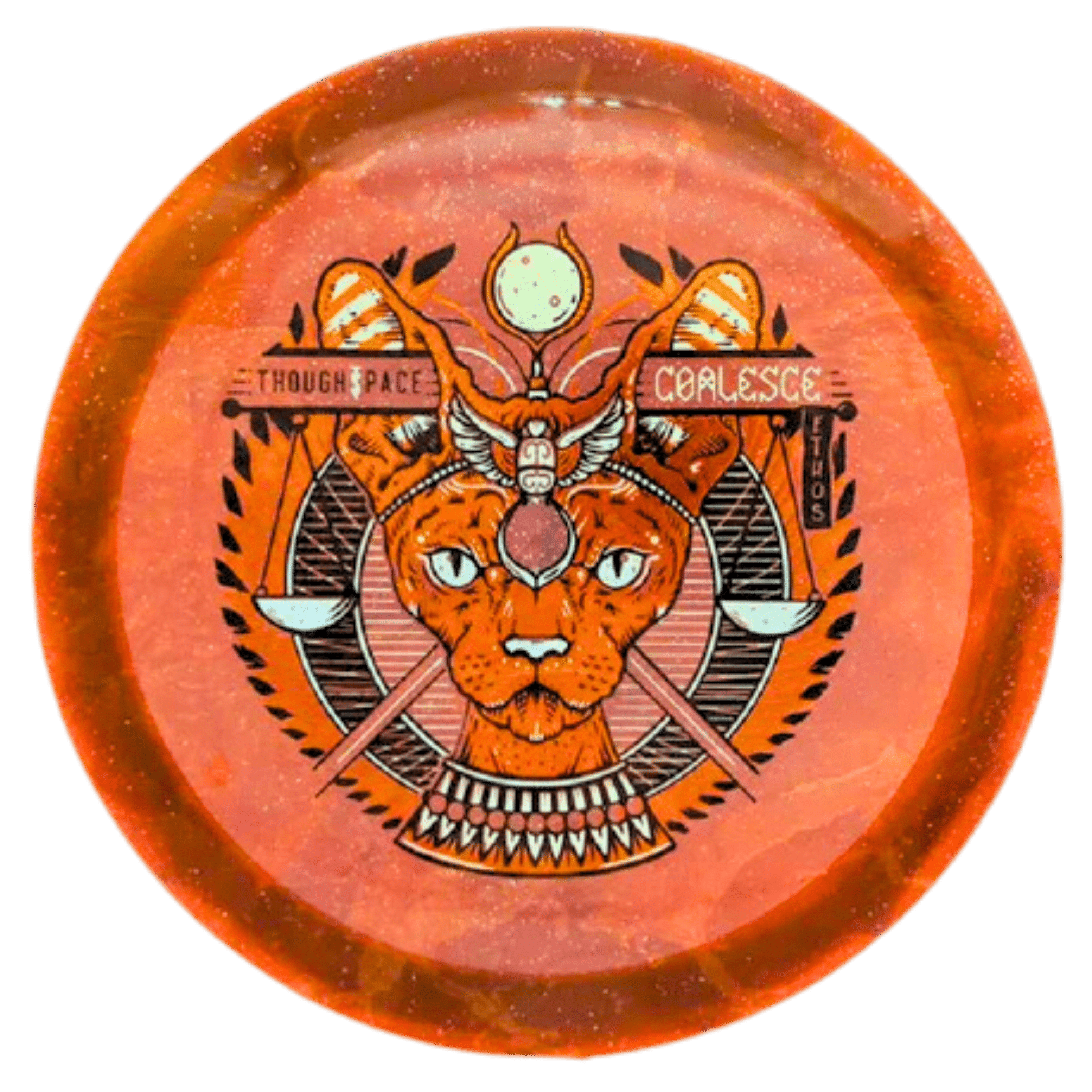 Coalesce Ethos disc golf disc with Egyptian cat graphic.
