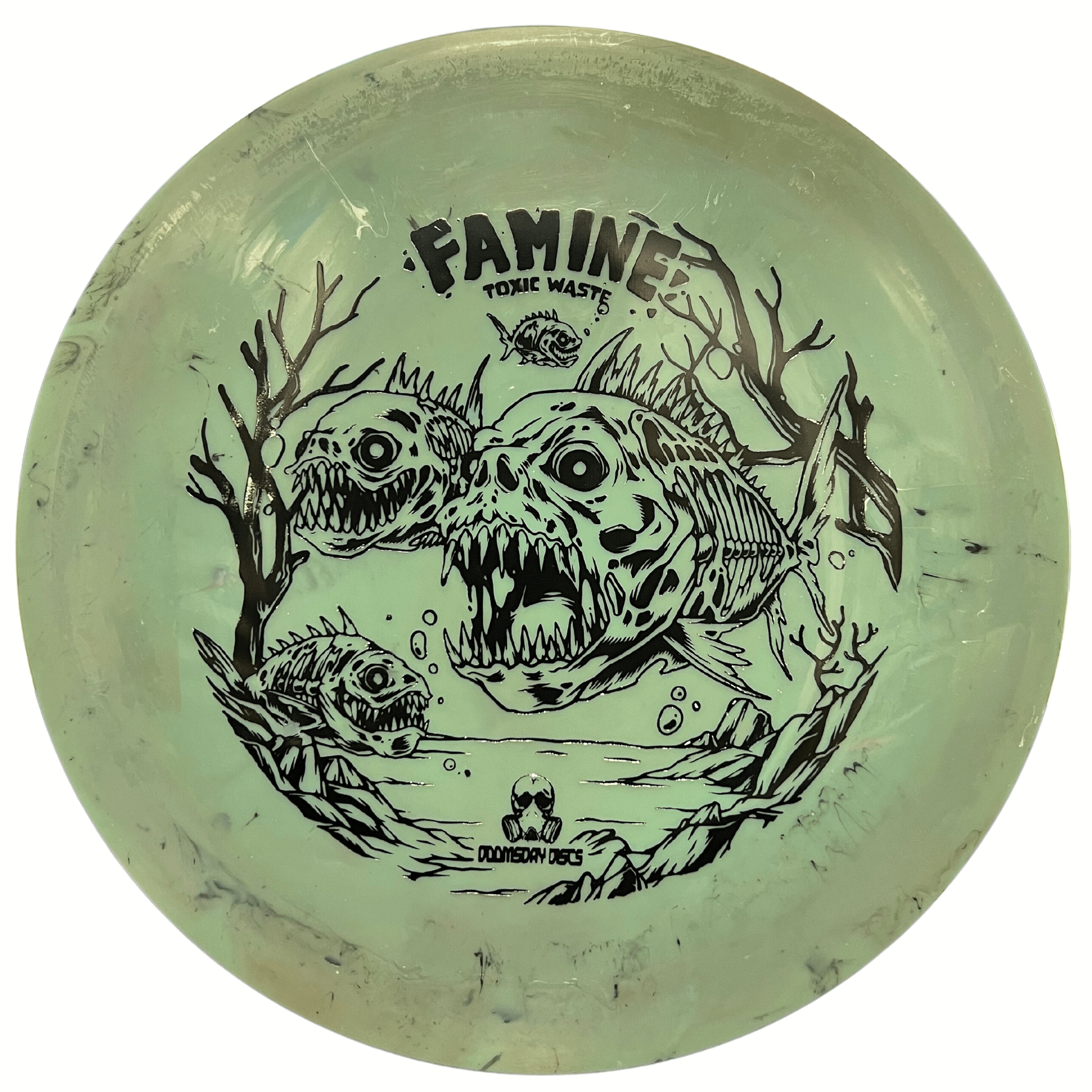 Famine Toxic Waste disc golf disc with piranha graphic