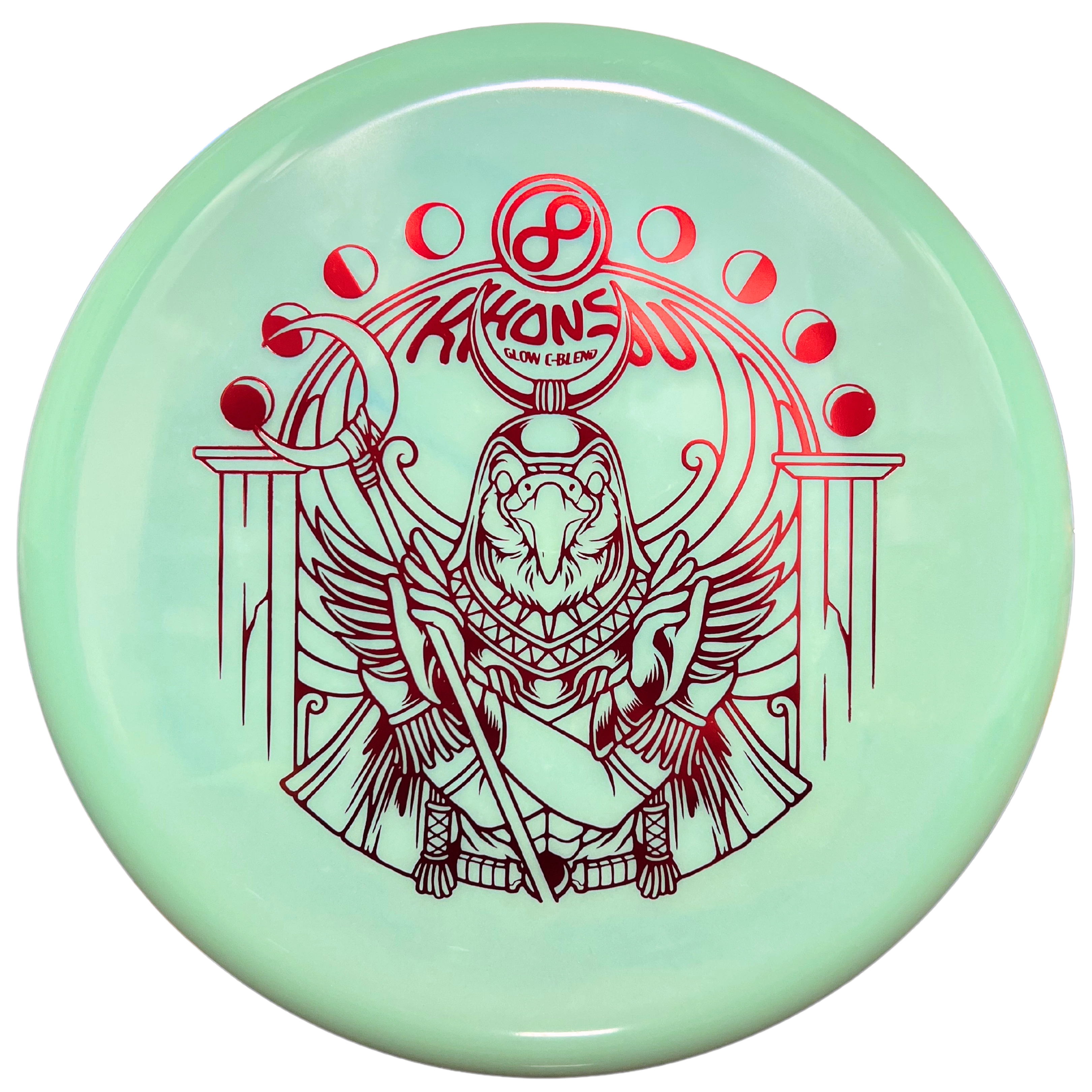 Khonsu Glow disc golf disc, blue with white background.