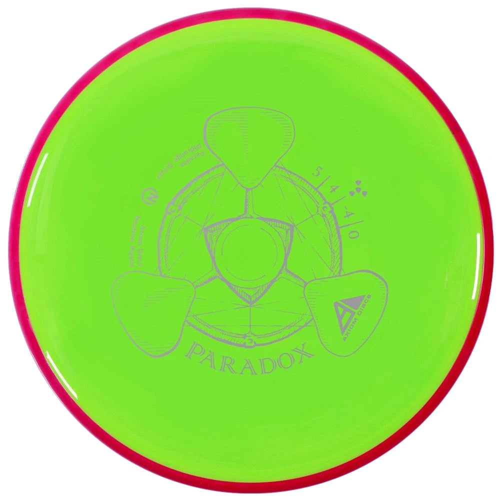 Green and red Neutron Paradox disc golf disc