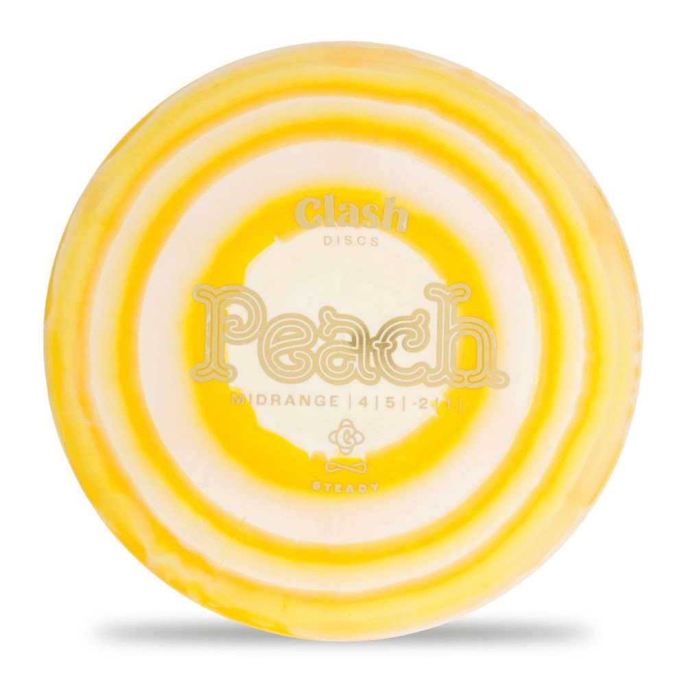 Peach disc golf disc with steady ring pattern