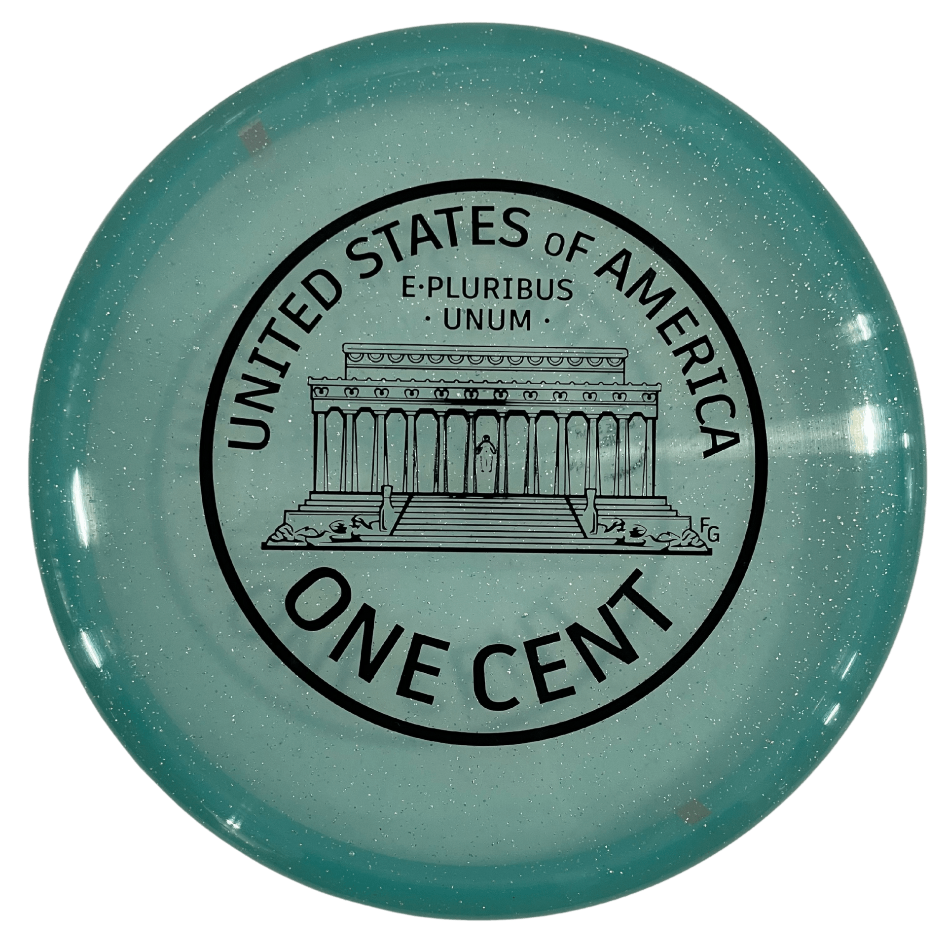 Penny putter disc with Lincoln memorial design