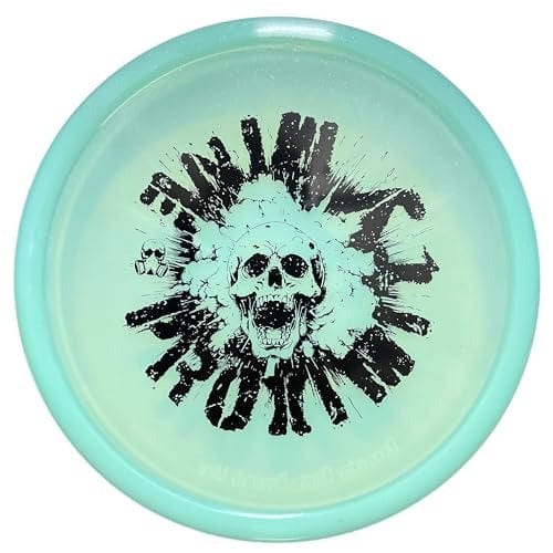 Blue Clandestine prox disc golf disc with skull design
