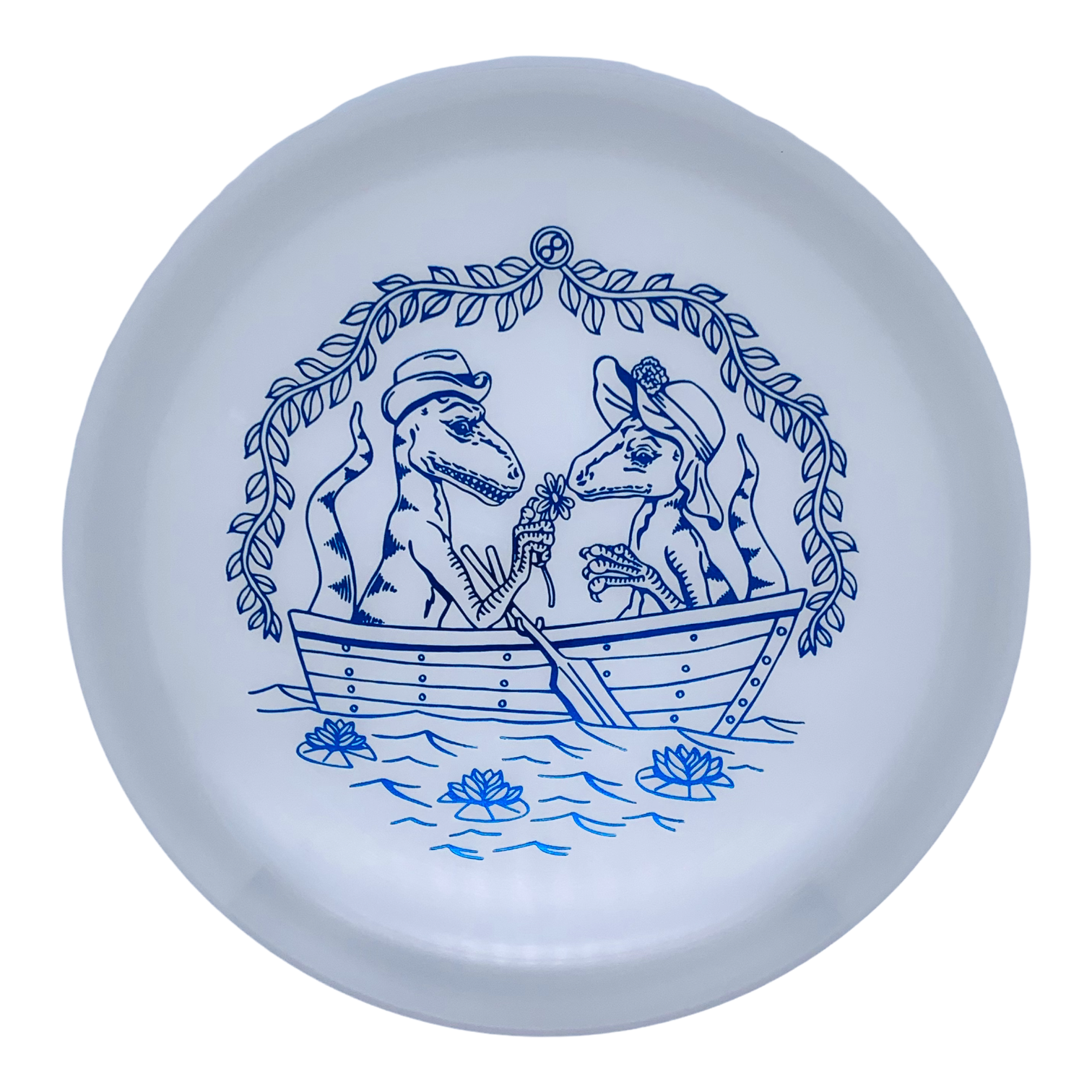 Raptors in love on a boat, illustrated design