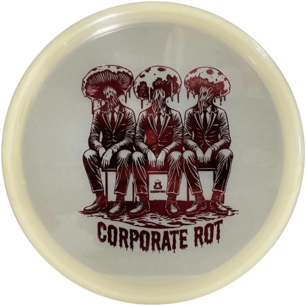 Glow-in-the-dark disc featuring Corporate Rot art.