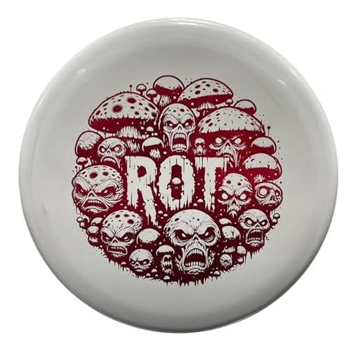 Gray ROT disc golf disc with skull and mushroom graphic