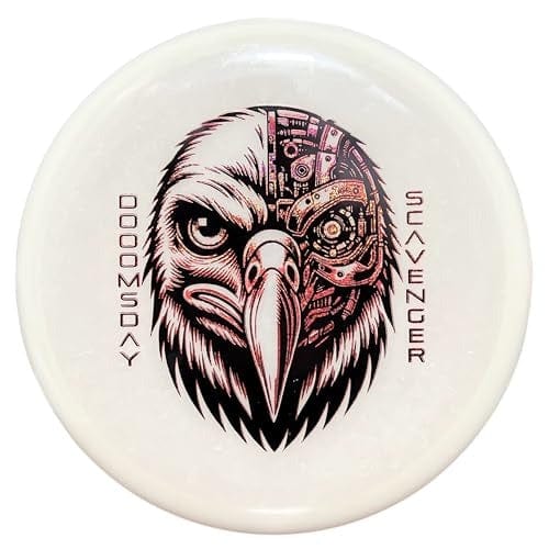 Glow-in-the-dark Doomsday Scavenger disc golf disc with eagle design.