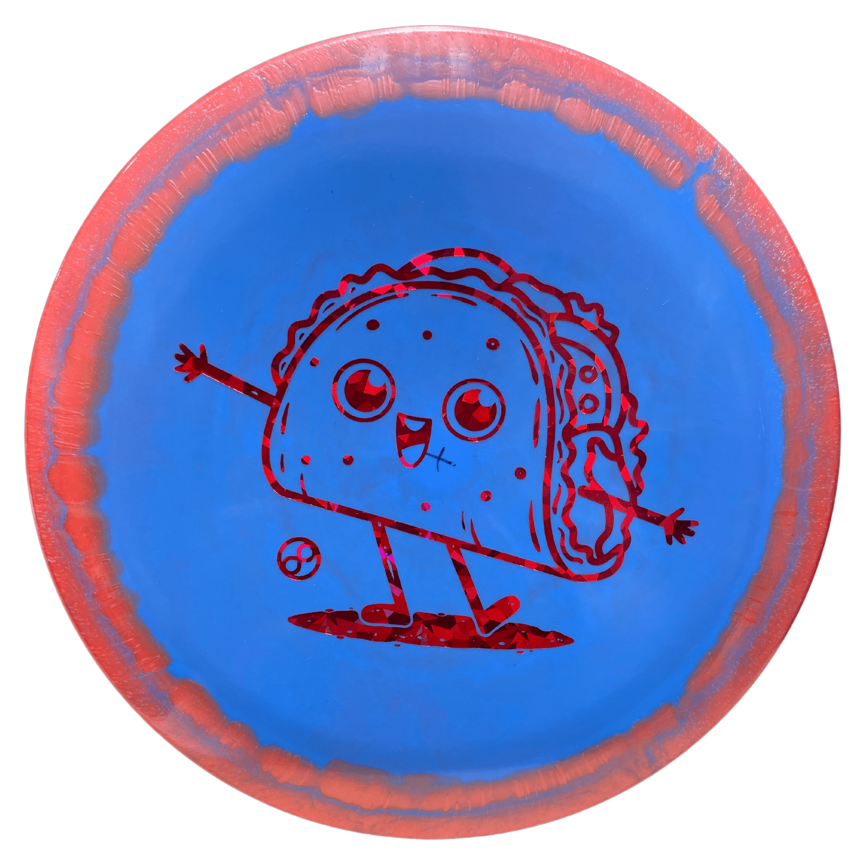 Slab Halo XOUT disc golf disc with a happy taco graphic.