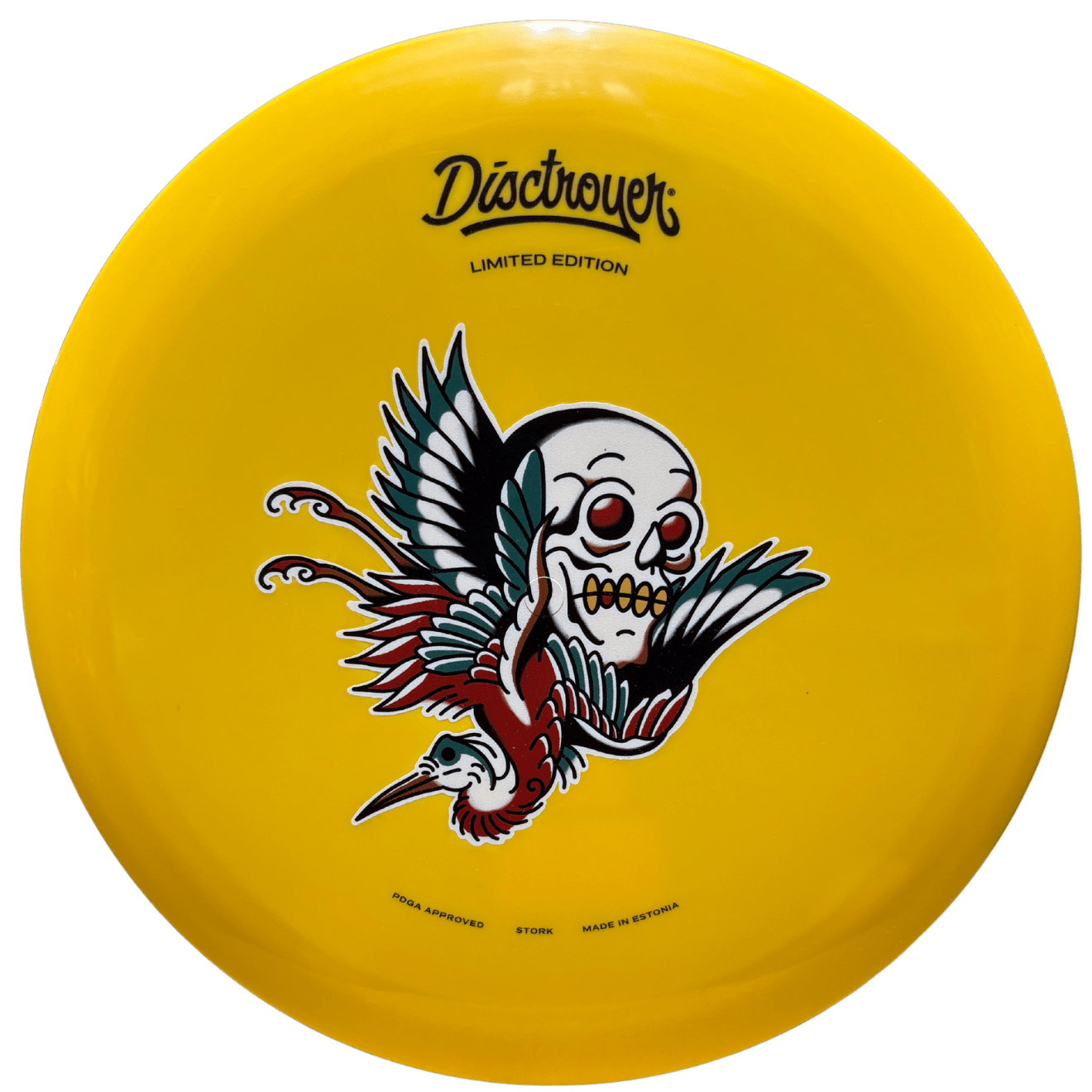 Disc golf Disctroyer Stork Limited Edition disc with skull design