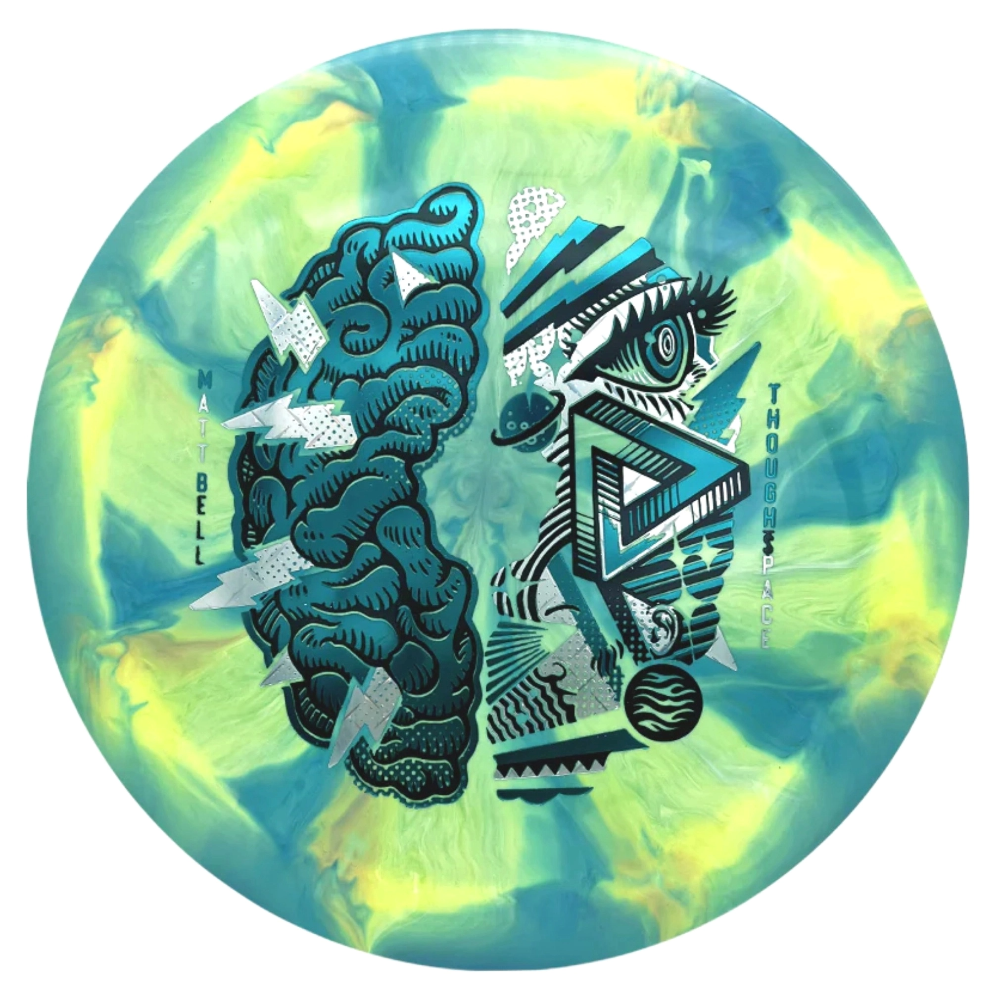 Synapse Neb Aura disc golf disc with brain and eye art.