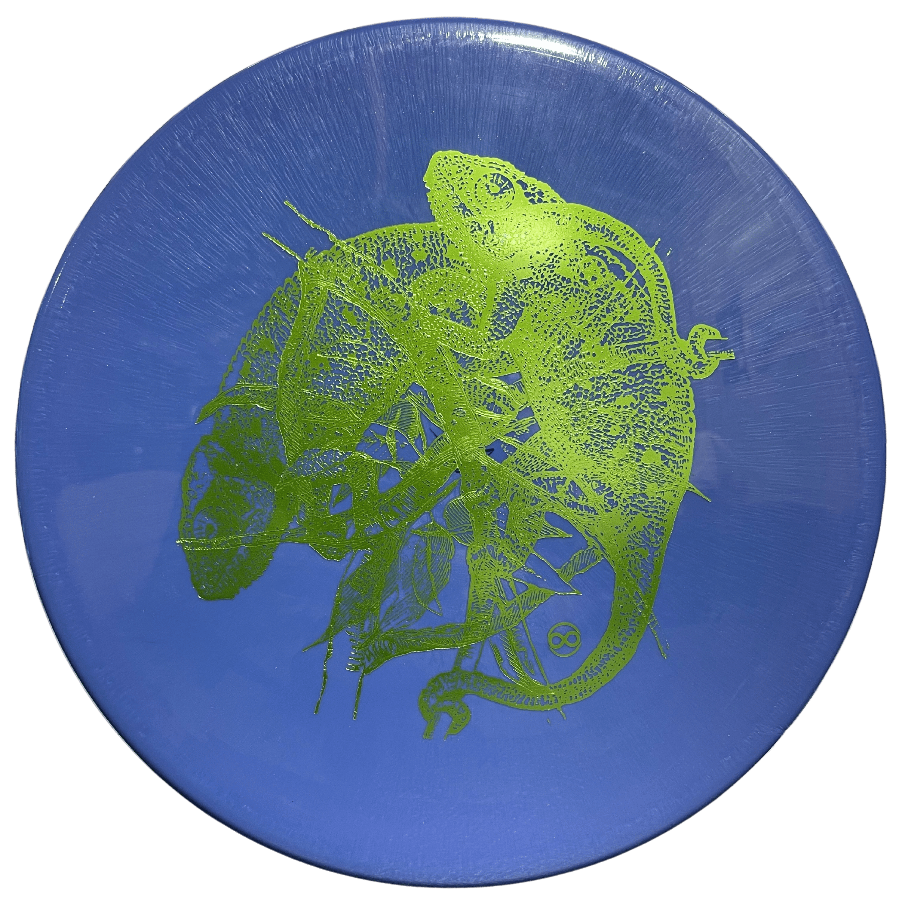 Tomb disc golf disc with green chameleon design